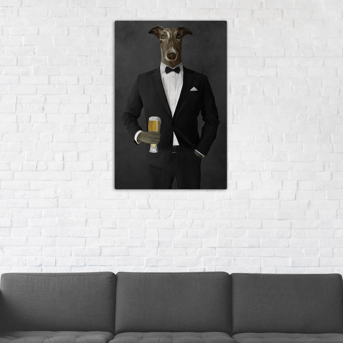 Greyhound Drinking Beer Wall Art - Black Suit