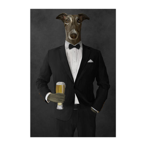 Greyhound Drinking Beer Wall Art - Black Suit