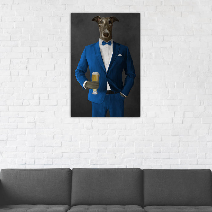 Greyhound Drinking Beer Wall Art - Blue Suit