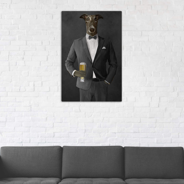Greyhound Drinking Beer Wall Art - Gray Suit