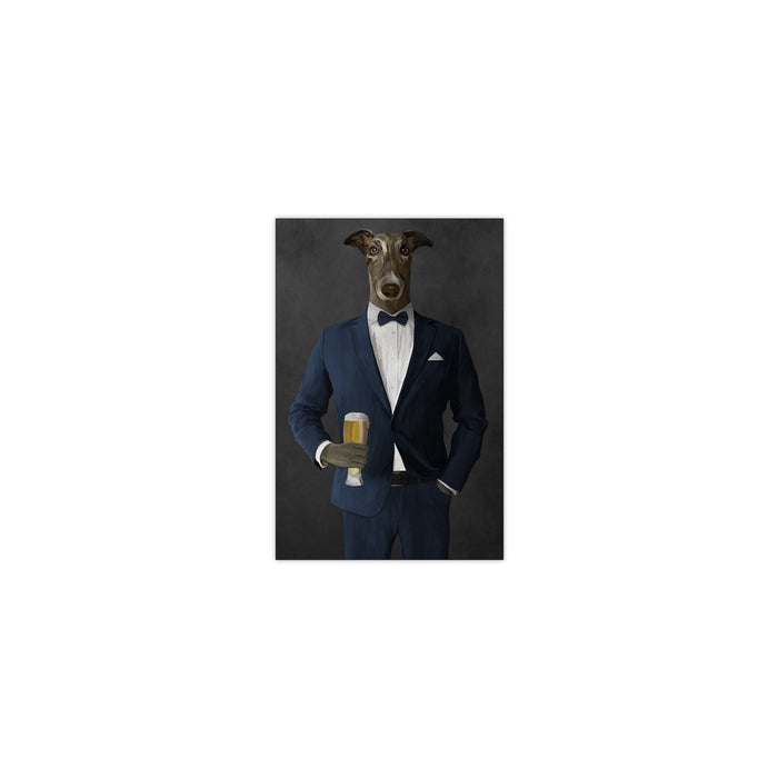 Greyhound Drinking Beer Wall Art - Navy Suit