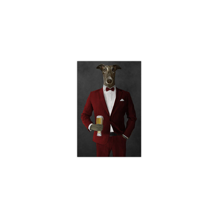 Greyhound Drinking Beer Wall Art - Red Suit