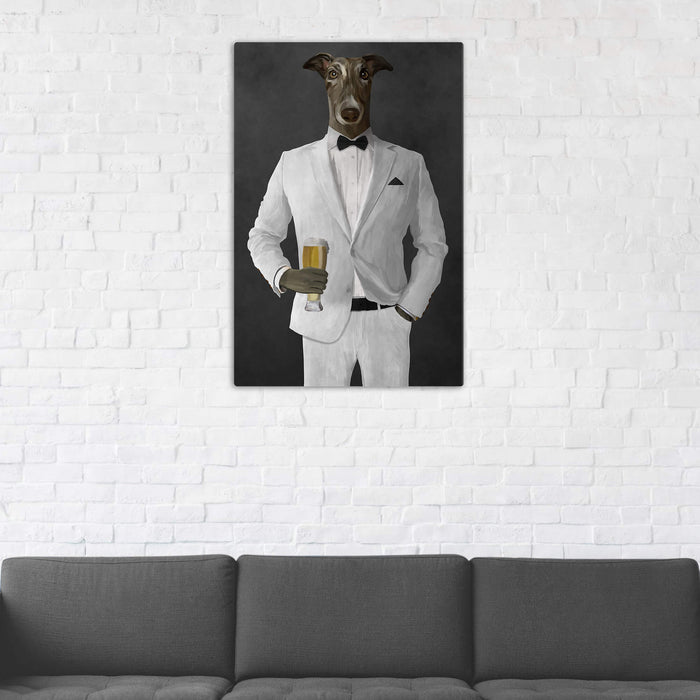 Greyhound Drinking Beer Wall Art - White Suit