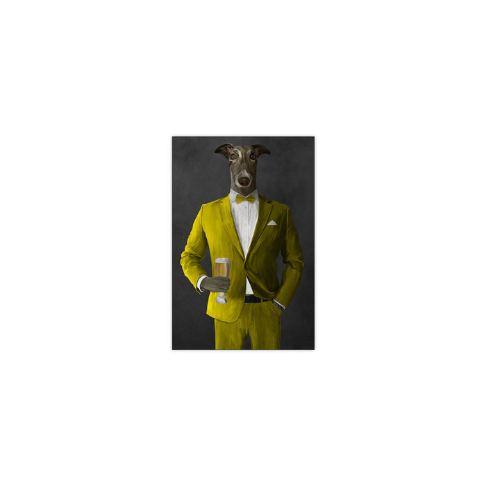 Greyhound Drinking Beer Wall Art - Yellow Suit