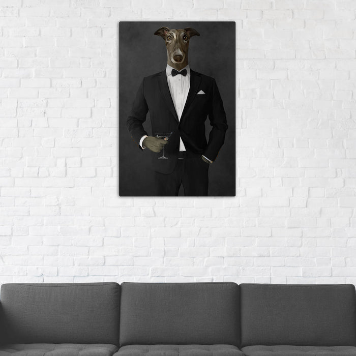 Greyhound Drinking Martini Wall Art - Black Suit