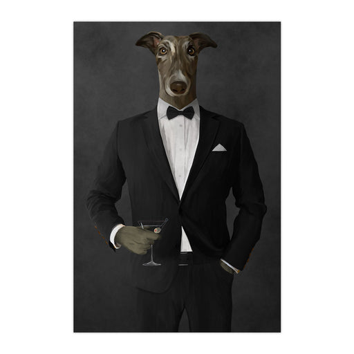 Greyhound Drinking Martini Wall Art - Black Suit