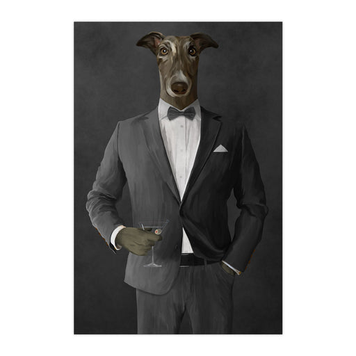 Greyhound Drinking Martini Wall Art - Gray Suit