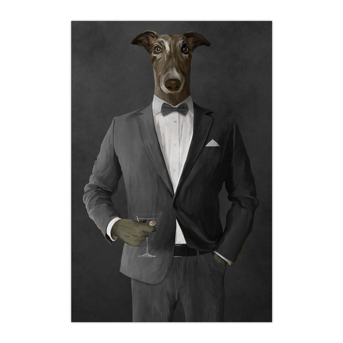 Greyhound Drinking Martini Wall Art - Gray Suit