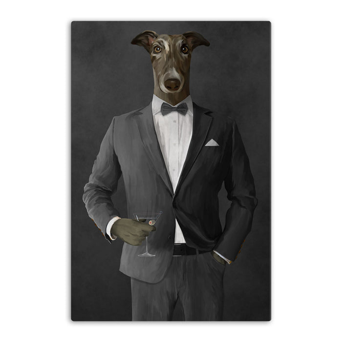 Greyhound Drinking Martini Wall Art - Gray Suit