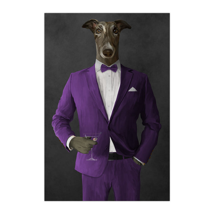 Greyhound Drinking Martini Wall Art - Purple Suit