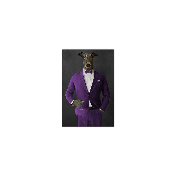 Greyhound Drinking Martini Wall Art - Purple Suit