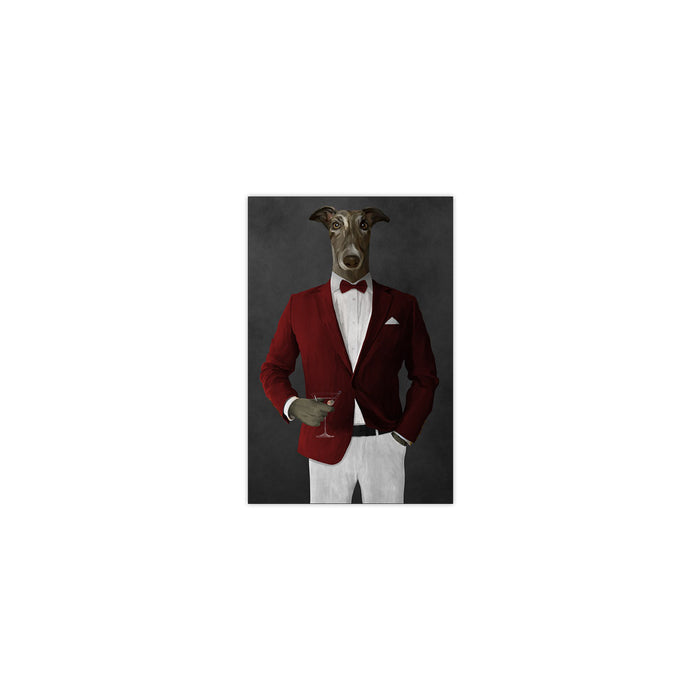 Greyhound Drinking Martini Wall Art - Red and White Suit