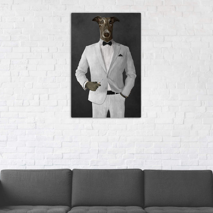 Greyhound Drinking Martini Wall Art - White Suit
