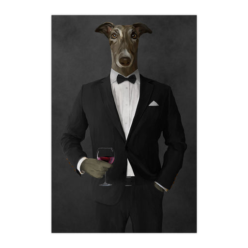 Greyhound Drinking Red Wine Wall Art - Black Suit