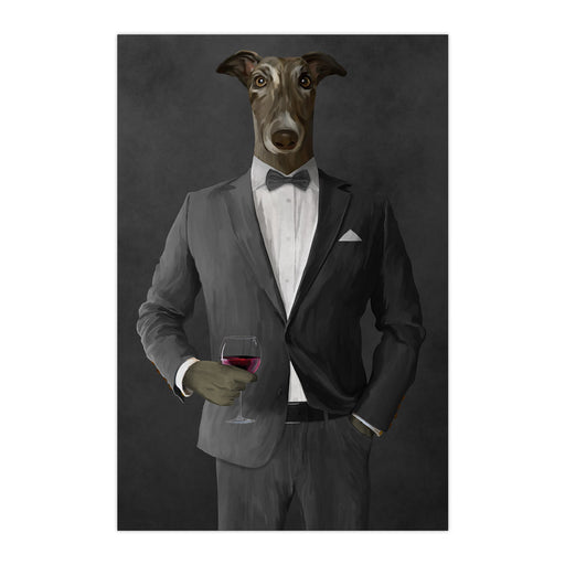 Greyhound Drinking Red Wine Wall Art - Gray Suit