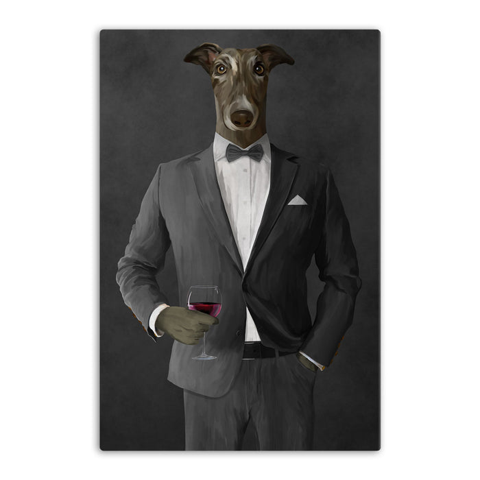 Greyhound Drinking Red Wine Wall Art - Gray Suit