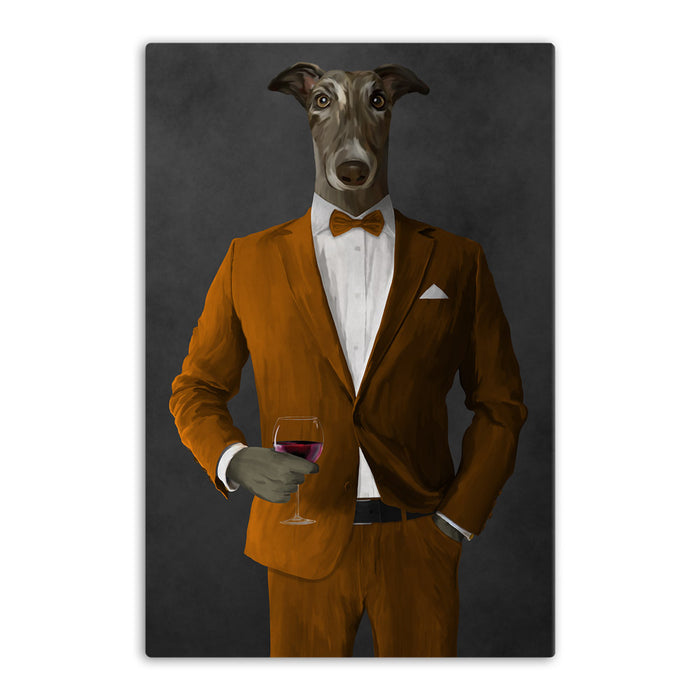 Greyhound Drinking Red Wine Wall Art - Orange Suit