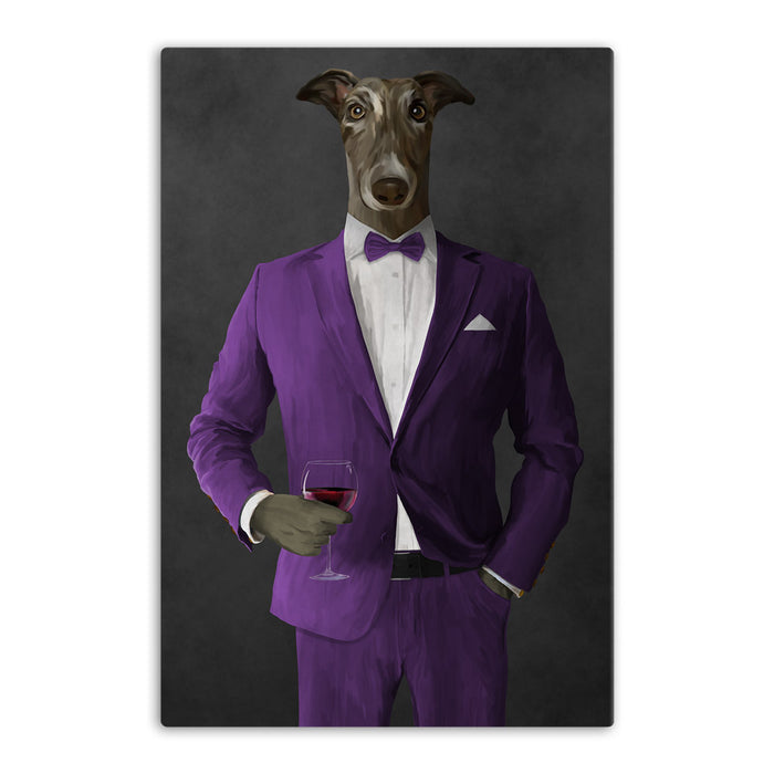 Greyhound Drinking Red Wine Wall Art - Purple Suit