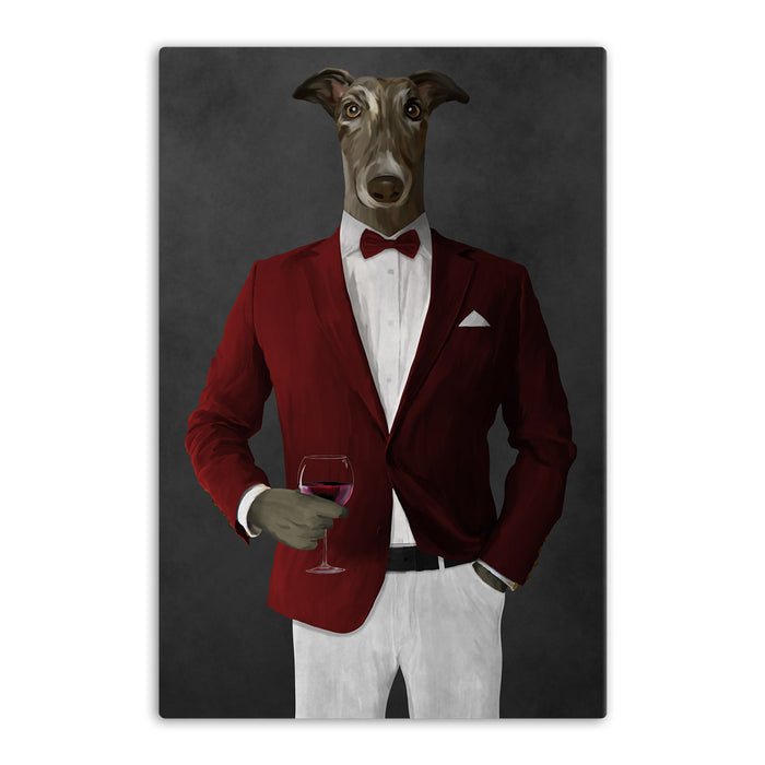 Greyhound Drinking Red Wine Wall Art - Red and White Suit
