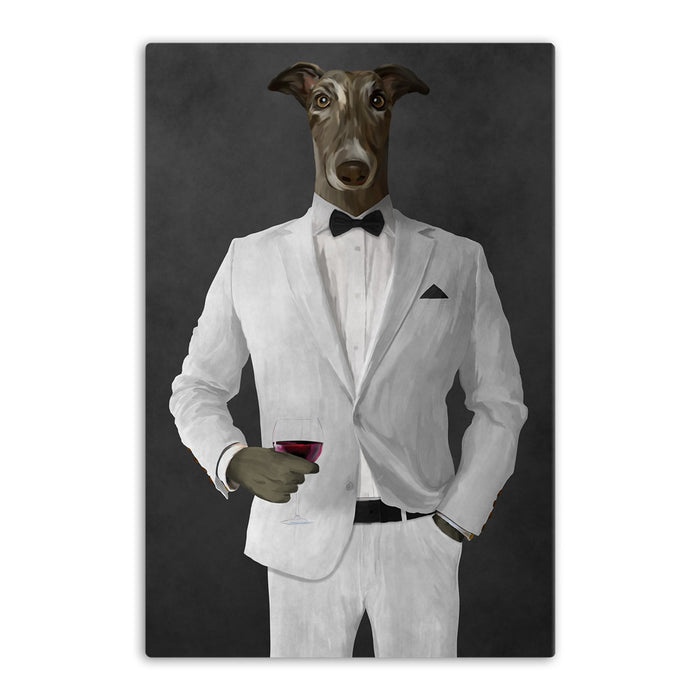 Greyhound Drinking Red Wine Wall Art - White Suit