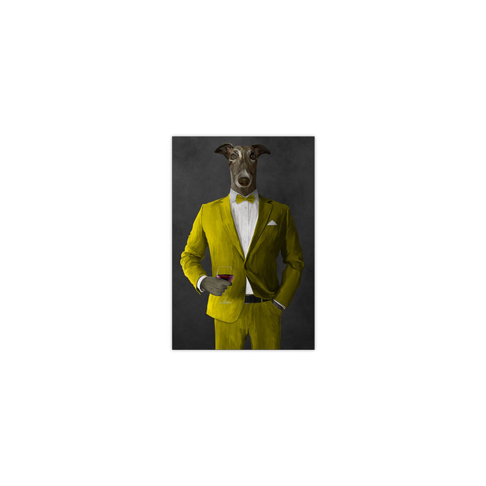 Greyhound Drinking Red Wine Wall Art - Yellow Suit