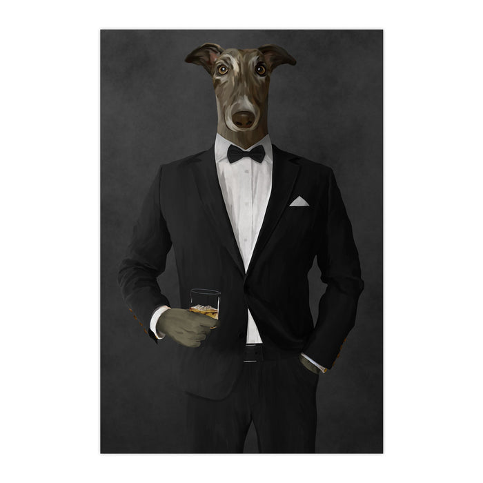 Greyhound Drinking Whiskey Wall Art - Black Suit