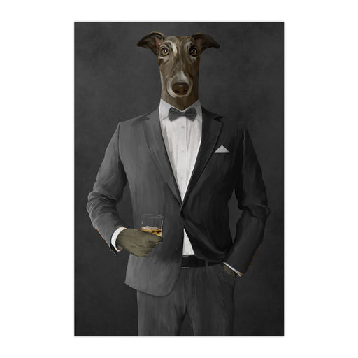 Greyhound Drinking Whiskey Wall Art - Gray Suit