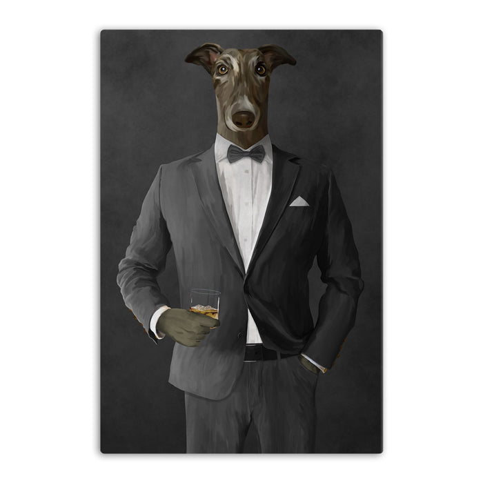Greyhound Drinking Whiskey Wall Art - Gray Suit