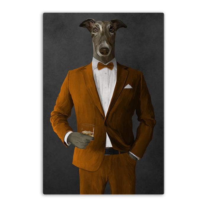 Greyhound Drinking Whiskey Wall Art - Orange Suit