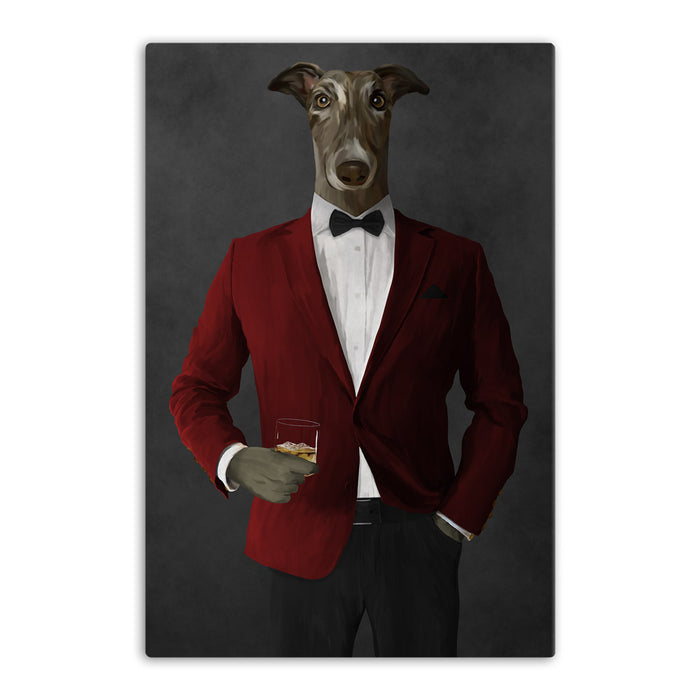Greyhound Drinking Whiskey Wall Art - Red and Black Suit