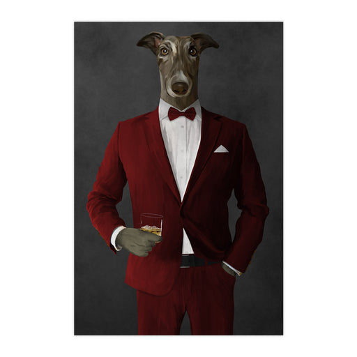 Greyhound Drinking Whiskey Wall Art - Red Suit