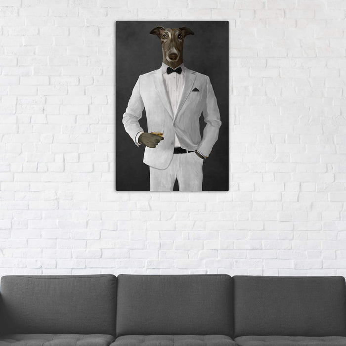 Greyhound Drinking Whiskey Wall Art - White Suit