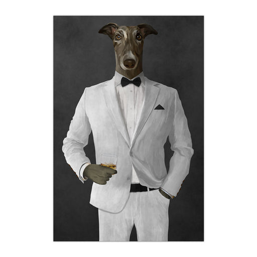 Greyhound Drinking Whiskey Wall Art - White Suit