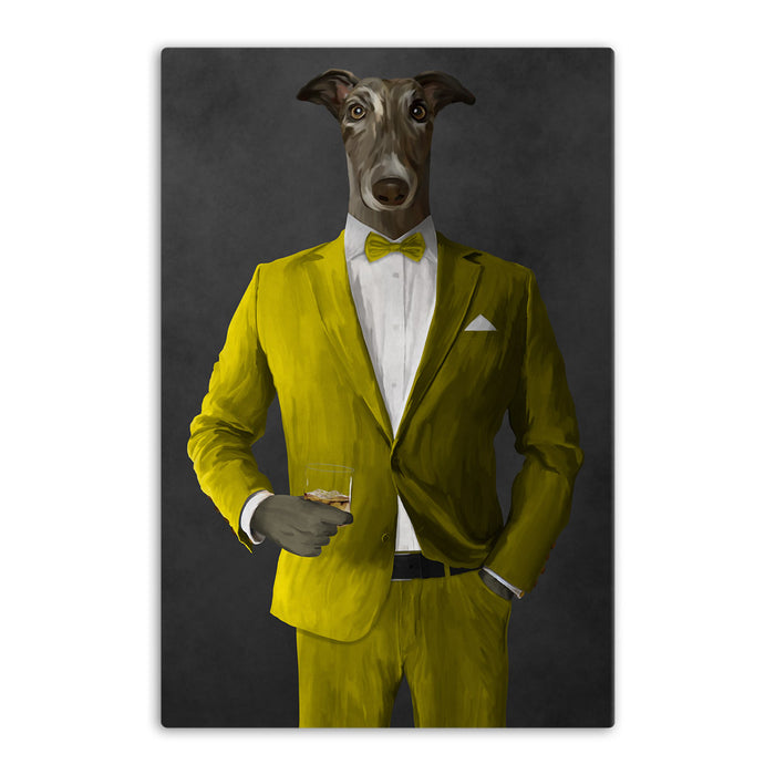Greyhound Drinking Whiskey Wall Art - Yellow Suit