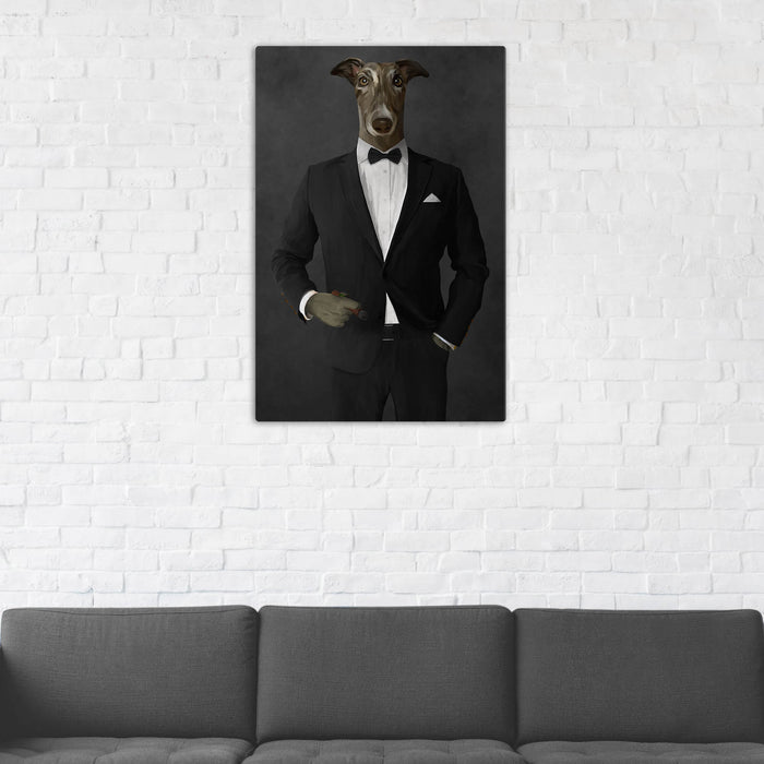 Greyhound Smoking Cigar Wall Art - Black Suit