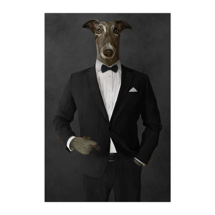 Greyhound Smoking Cigar Wall Art - Black Suit