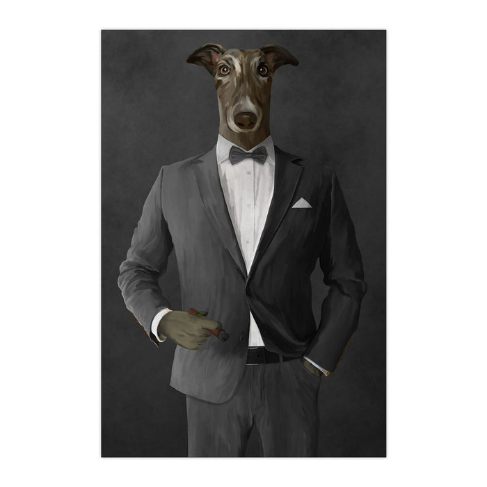 Greyhound Smoking Cigar Wall Art - Gray Suit
