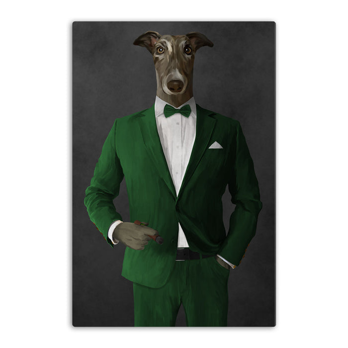 Greyhound Smoking Cigar Wall Art - Green Suit