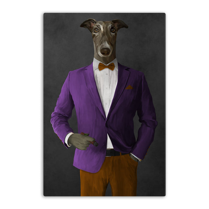 Greyhound Smoking Cigar Wall Art - Purple and Orange Suit