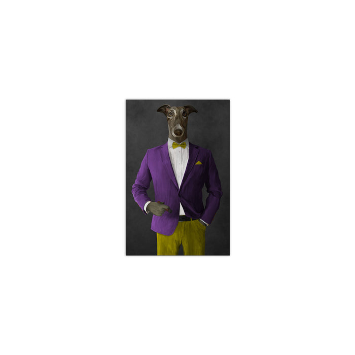 Greyhound Smoking Cigar Wall Art - Purple and Yellow Suit