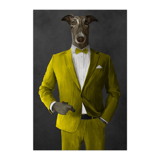 Greyhound Smoking Cigar Wall Art - Yellow Suit
