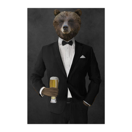 Grizzly Bear Drinking Beer Wall Art - Black Suit
