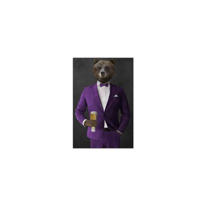 Grizzly Bear Drinking Beer Wall Art - Purple Suit