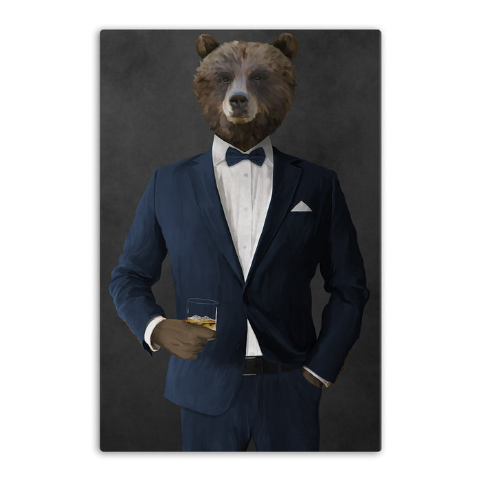 Grizzly Bear Drinking Whiskey Wall Art - Navy Suit
