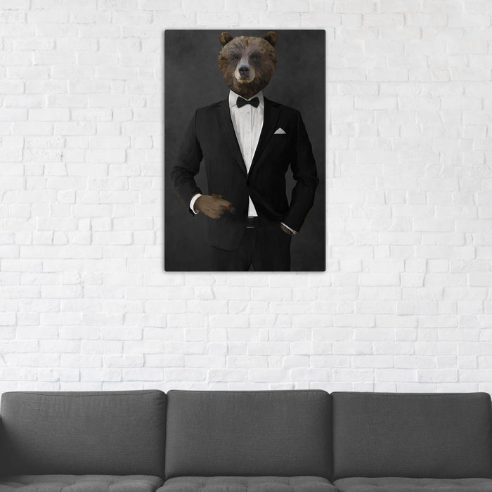 Grizzly Bear Smoking Cigar Wall Art - Black Suit