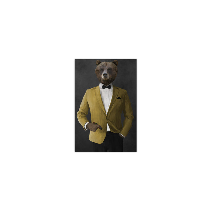 Grizzly Bear Smoking Cigar Wall Art - Gold Suit