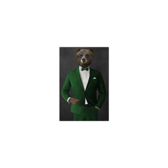 Grizzly Bear Smoking Cigar Wall Art - Green Suit