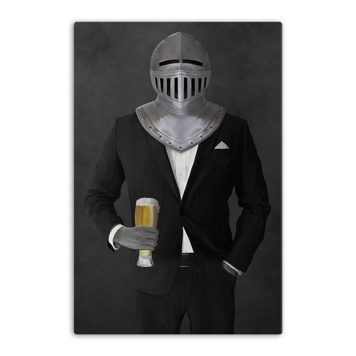 Large canvas of knight drinking beer wearing black suit art