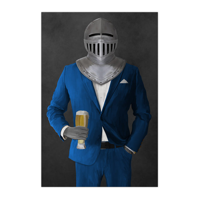 Large print of knight drinking beer wearing blue suit art
