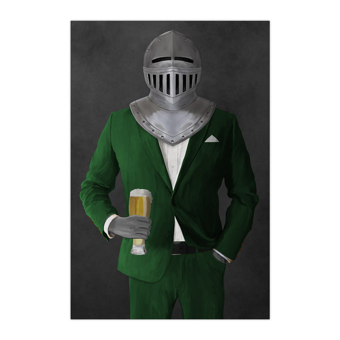 Large print of knight drinking beer wearing green suit art